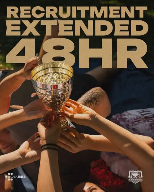 Hands reach up from a blanket to hold a silver trophy together. Recruitment Extended 48HR.